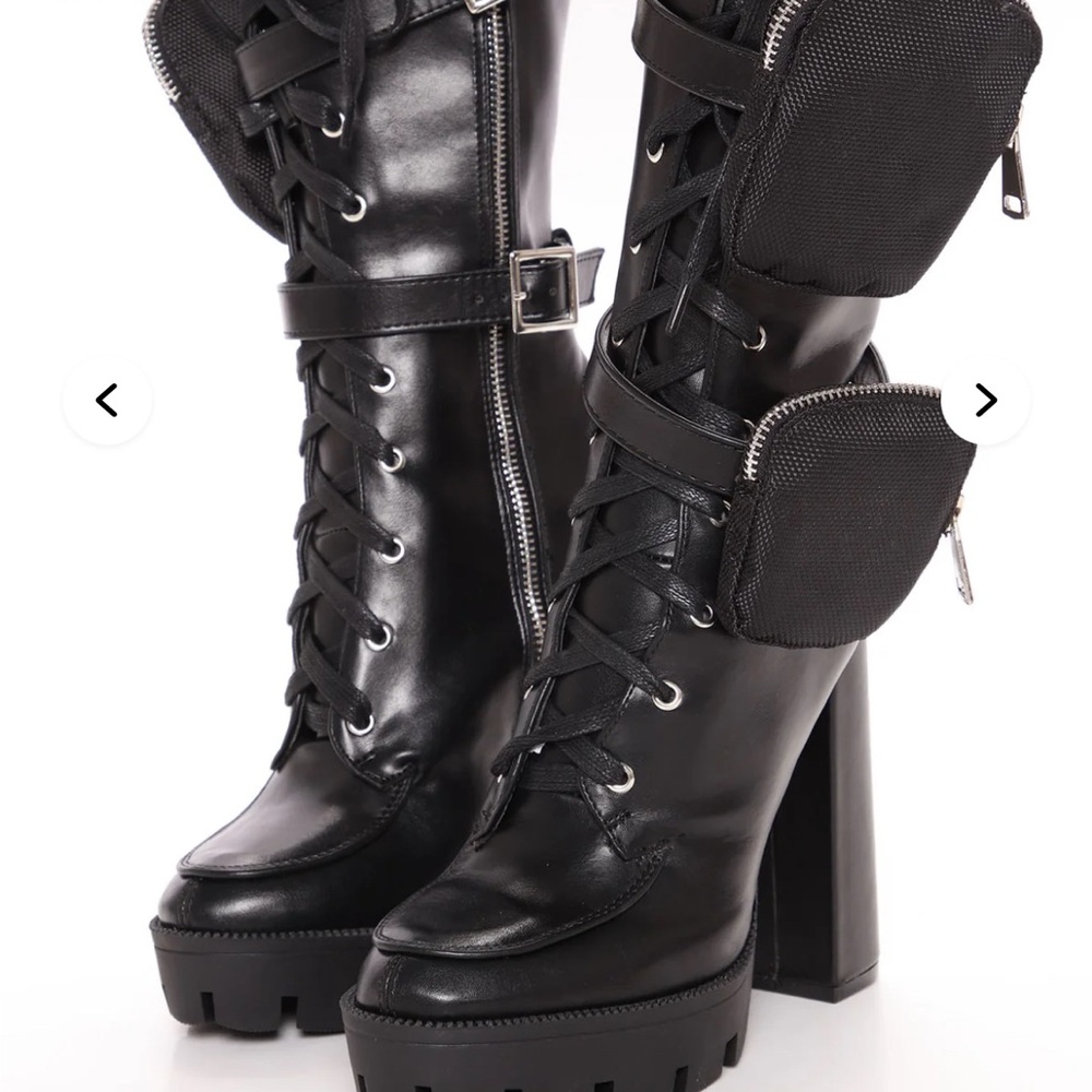 Fashion Nova Black High-Heel Lace-Up Boots